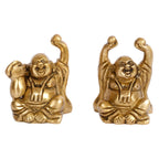 ARTVARKO Brass Feng Shui Chinese Happy Man Set (2 Pcs) Laughing Buddha Golden Statue for Money, Wealth & Good Luck, Decorative Idol Showpiece for Home Decoration Small 6 cm