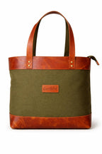 Comfabie tote Bag for Women Handcrafted Women's Canvas Bag with pure Leather Shoulder Tote Bag & Handbag for Office and College | Women Office Bag for Ladies | Ladies Purse Handbag (Olive Green)