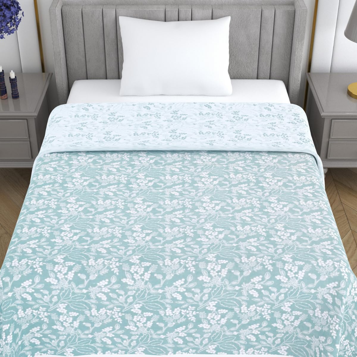 Mafatlal Sparsh Single Bed Cotton Dohar, 150 GSM Malmal Cotton, Reversible AC Blanket, Ultra-Soft & Breathable Cotton Blanket for All-Season Use, 58 x 88 Inch, Light Grey, Charcoal & White Kafalo