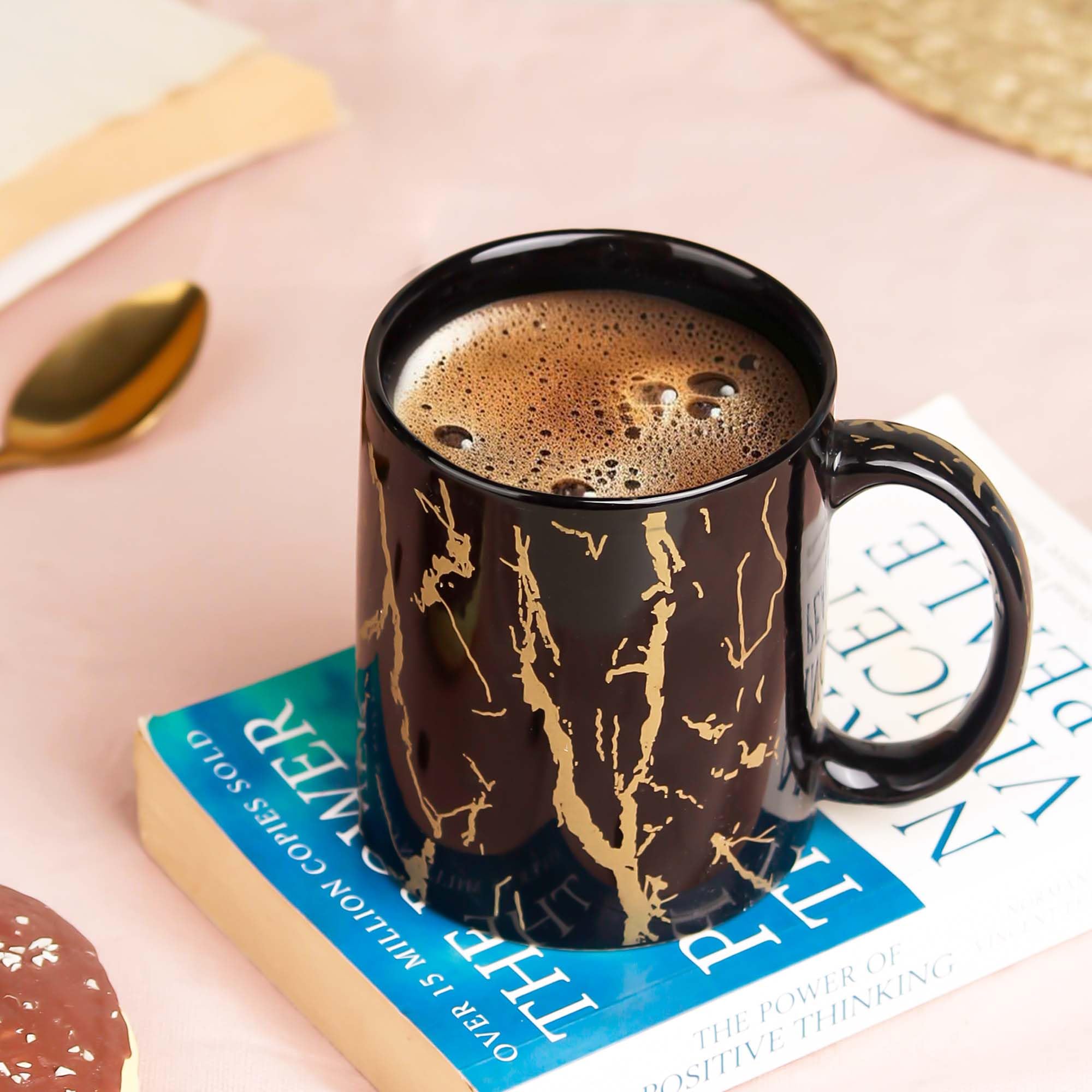 The Earth Store Black Copper Pipe Coffee Mug Set of 4 Ceramic Mugs to Gift to Best Friend, Tea Mugs, Microwave Safe Coffee Mugs,