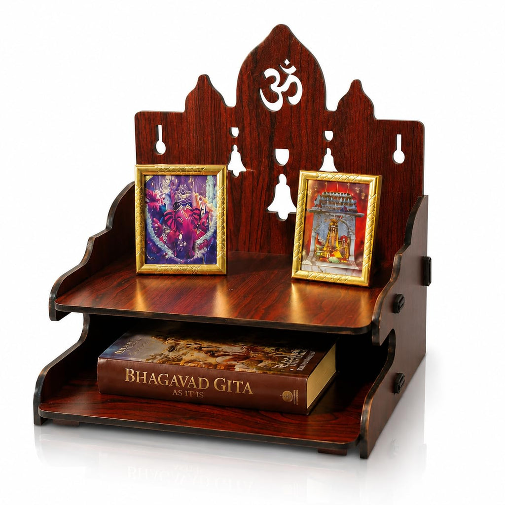 Zesta Wooden Mandir for Home Big Size | DIY Pooja Mandir with LED Spot Light | Devghar Cabinet for Living Room or Office | Wall Mounted Pooja Unit for Home (Temple with 2 Steps)