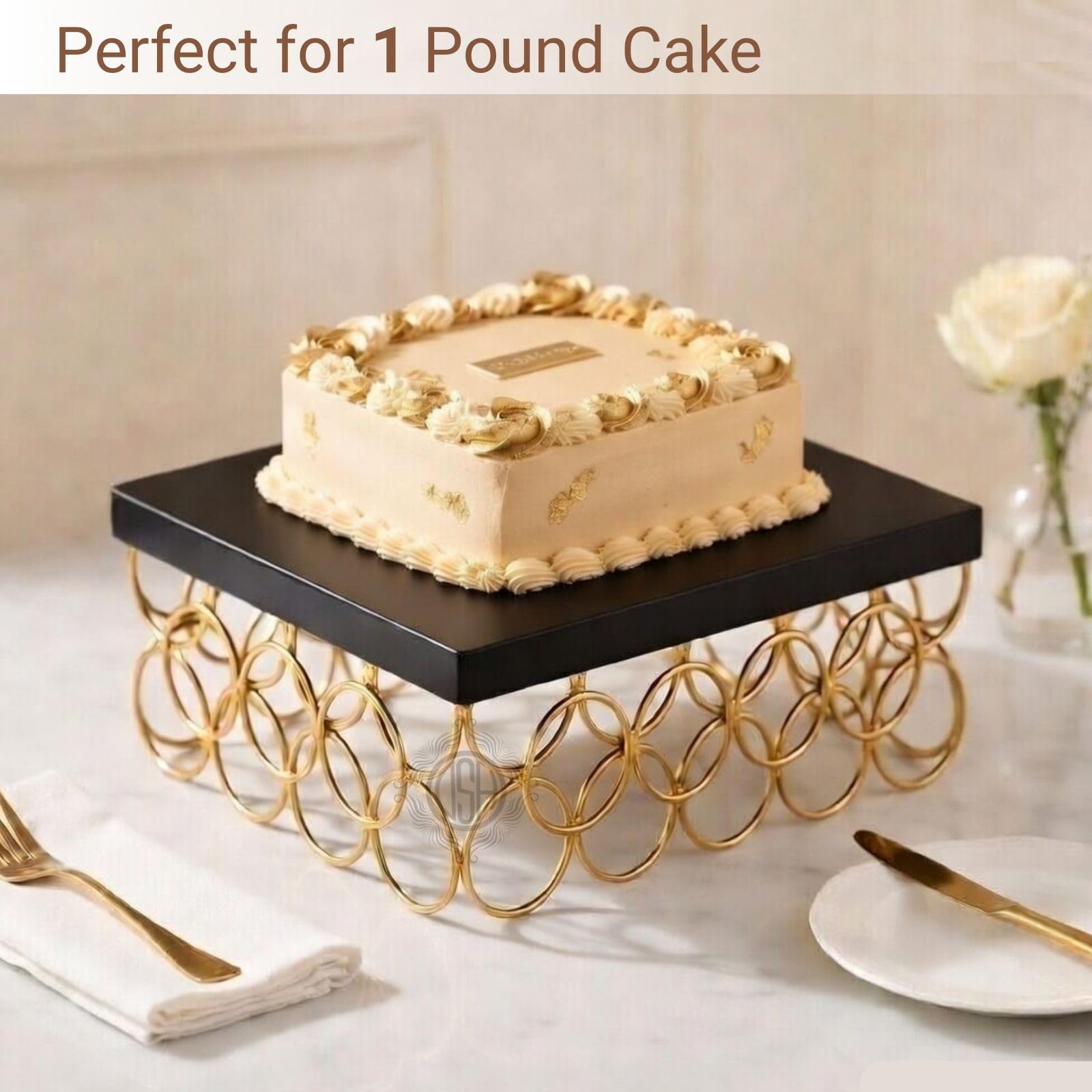DSH Metal Cake Stand Square Cake Cutting Display Stand Multipurpose for Birthday and Wedding Party Suitable for 1 Pound Cake Small Black