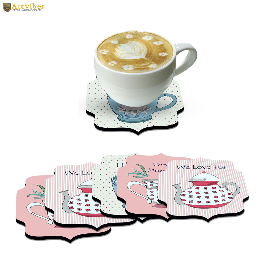 Artvibes Decorative Printed MDF Wooden Coasters for Home and Kitchen | Dining Table Decor | Wood Stylish Tea Coaster Set | Kitchen Decoration Items | Modern Artworks (Set of 6) | 4x4.2 Inch TC_3025
