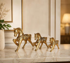 KridayKraft Aluminium Gold Plated Decorative Horse Set of 3 pieces (Standard size, Golden)