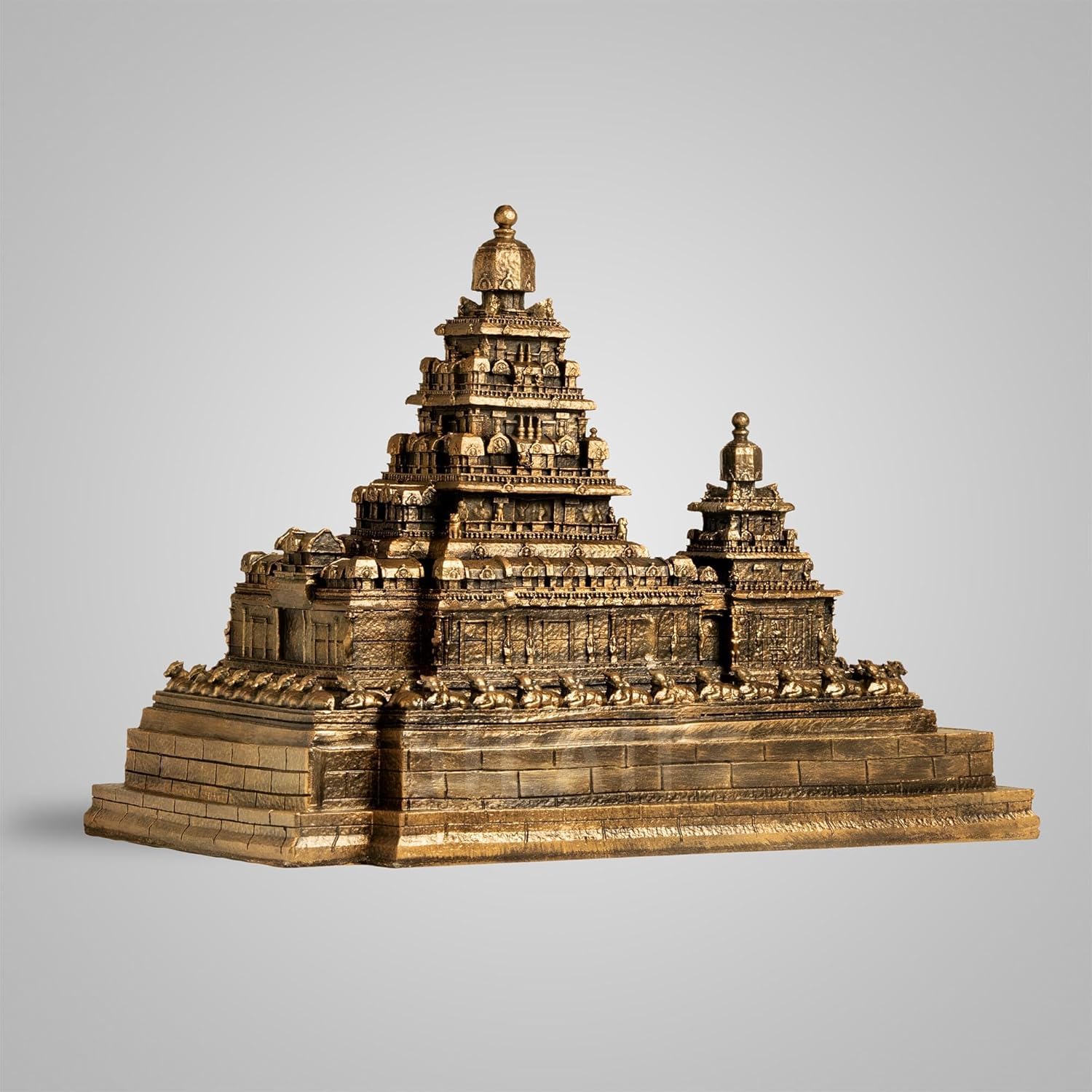 SILAII Mahabalipuram Shore Temple Showpiece – 5 Inch, Antique Bronze | Ideal for Study Table, Living Room, Office Decor & Gifting