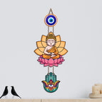 Artvibes Buddha Lotus Wall Hanging with Evil Eye and Hamsa Hand | Spiritual Meditation Decor for Positive Energy & Mindfulness | Decorative Hanging for Living Room | Yoga Room and Entrance (WH_8593N)