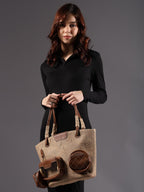 ENSAC Premium Cotton Jute Tote Bag for Women, Stylish Handbag for women with Zip Closure | Fit for Office Bag, College, Travel Use | Handcrafted in India (Jute-Brown)