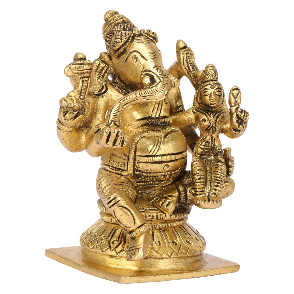 Artavrko Brass Ganesha with Goddess Sri Shakti Ganapati God Statue for Home Decor Puja and Gift Height 3.5 Inch