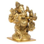 Artavrko Brass Ganesha with Goddess Sri Shakti Ganapati God Statue for Home Decor Puja and Gift Height 3.5 Inch
