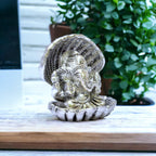 KridayKraft Aluminium Pure Brass | Mandir Ganesh Idol for Desk, Car, and Home Dcor | Yellow Antique Finish