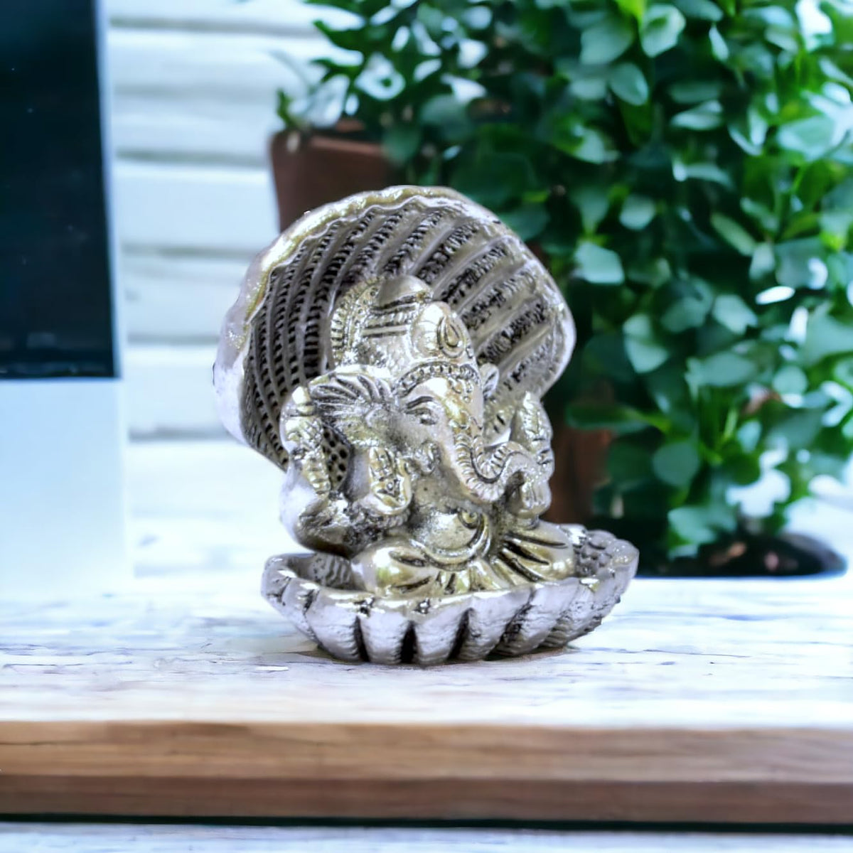 KridayKraft Aluminium Pure Brass | Mandir Ganesh Idol for Desk, Car, and Home Dcor | Yellow Antique Finish