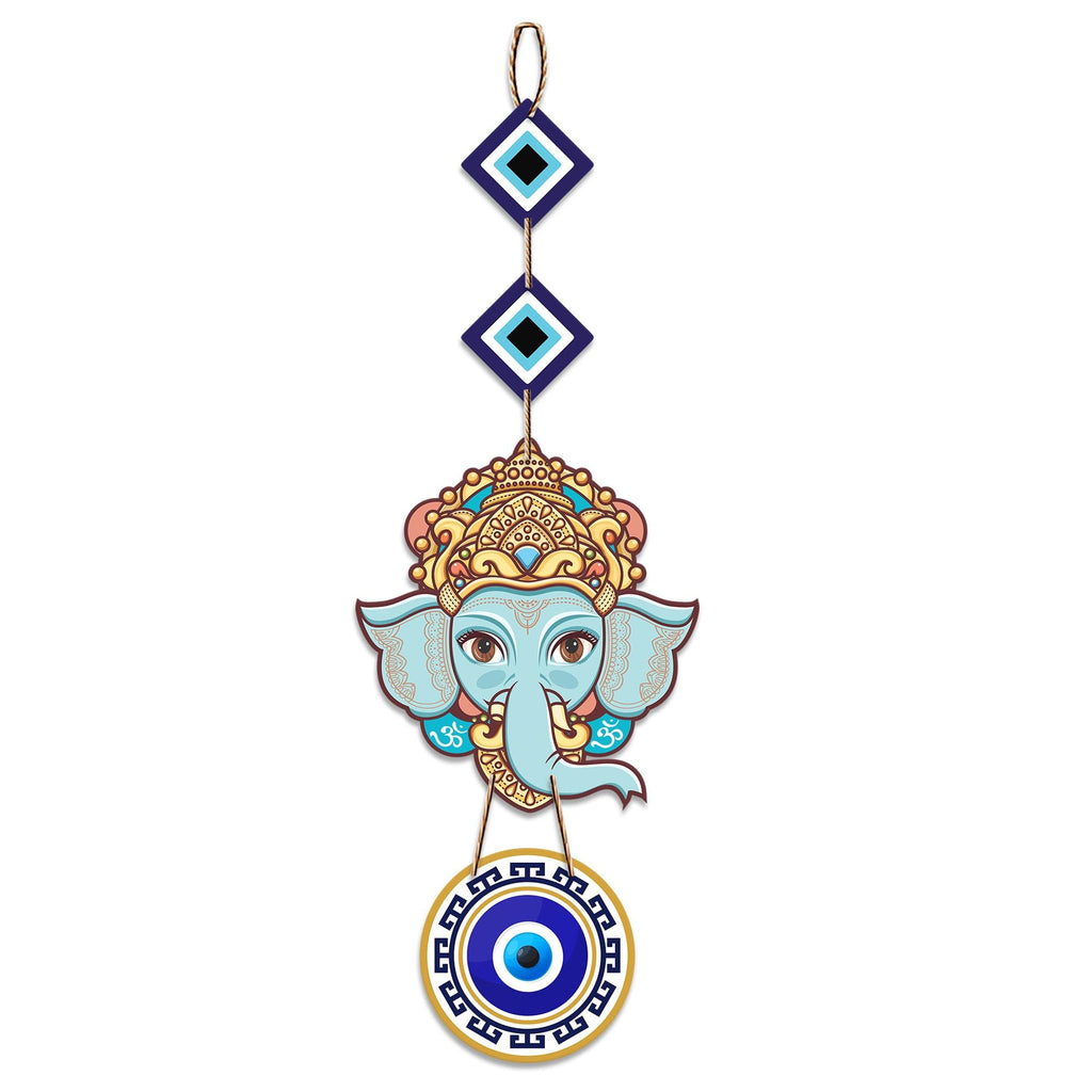 Artvibes Shri Ganesha with Evil Eye Wooden Wall Hanging For Good Fortune For Home Decoration | Livingroom | Spiritual Decor Items | Wall Illustrations | Ethnic Wall Decor | Wall Art Print (WH_8512N)