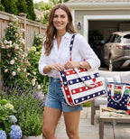 hirTa Elp Tote Bag for Teacher Women Office Girls Work Multipurpose Shoulder HandBag with Zipper Pocket Mostly Use for Travel Grocery Beach Hobo Diaper Changing Sandproof Pool (Blue Red Star)