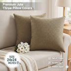 CASA-NEST Jute Cushion Cover 24x24 (Pack of 2) (Light Amber)