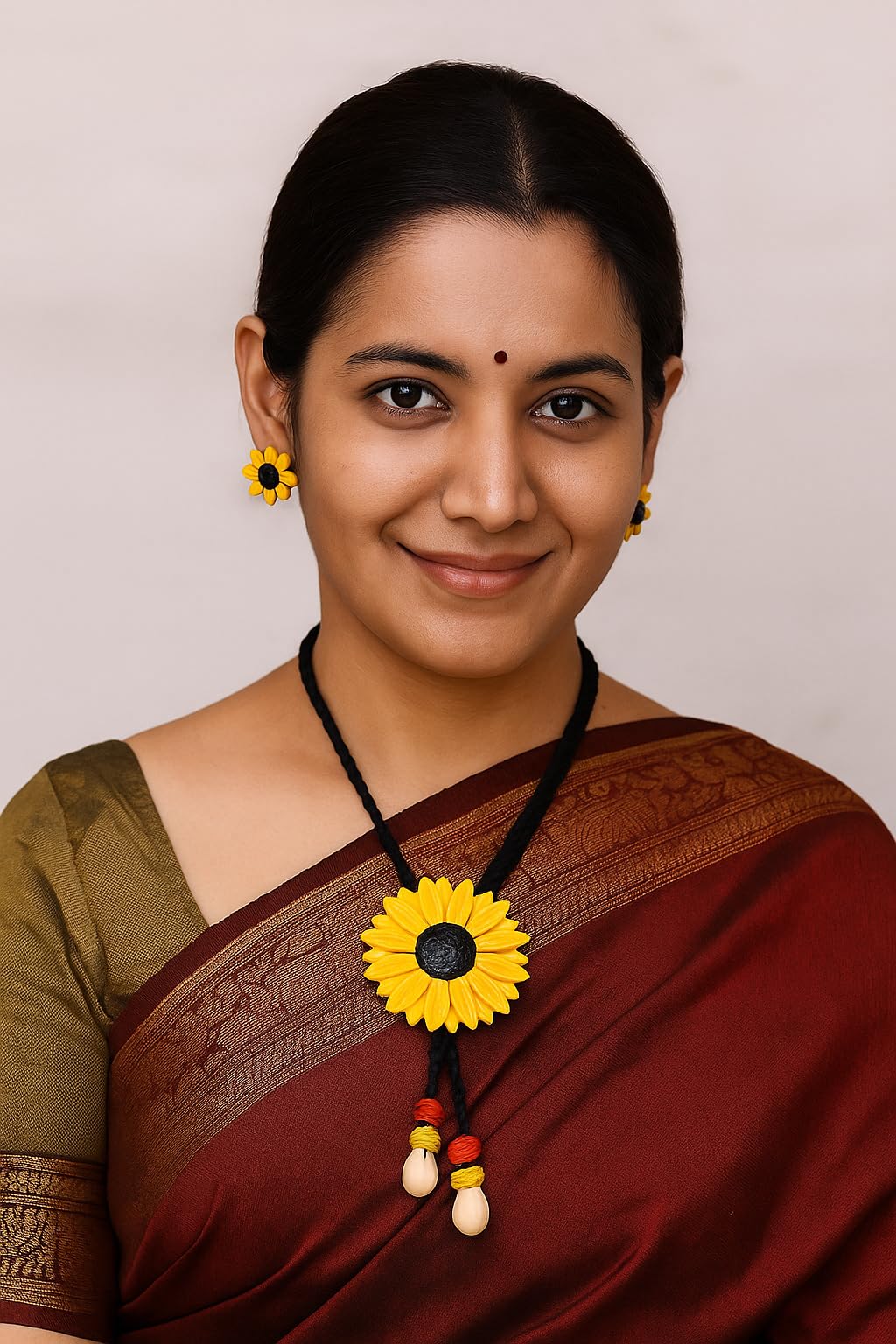 Handmade Sunflower Clay Jewellery Necklace with Earrings for Women and Girls