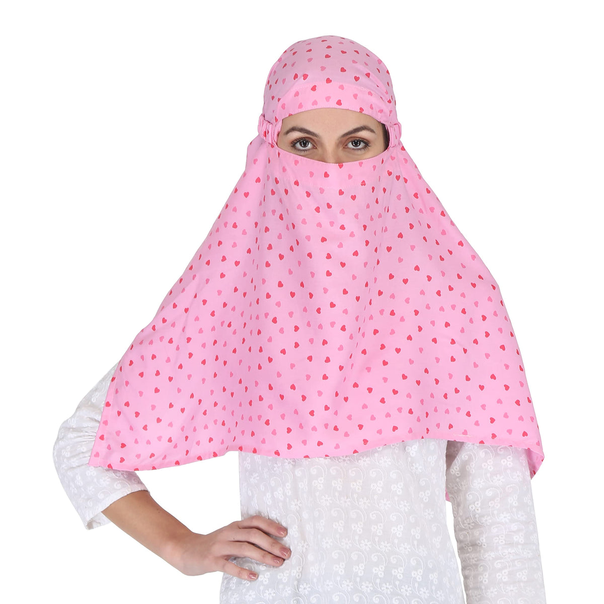 7 season's Cotton Scarf Cum Mask Universal Size Usable for vehicle Driver for sunlight UV protection White Printed Design… (Pink Heart - S)