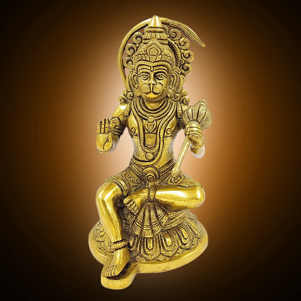 ARTVARKO Brass Lord Hanuman Statue Bajrang Bali Temple Murti Showpiece Pooja Gift Item 8 Inches