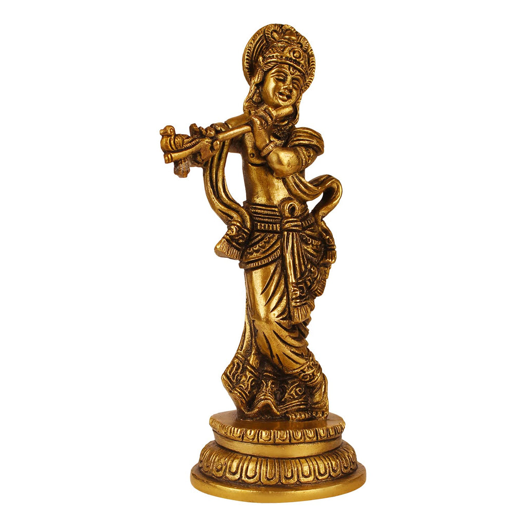 ARTVARKO™ Brass Lord Krishna Idol Statue God Love Murti for Home Decor Living Room Pooja Temple Sculpture Gift Item Gold Height 8 Inch
