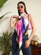 Ravaiyaa - Attitude is everything Women's Crepe Silk Digital Print Large Square Scarf Breathable Lightweight Neckerchief Printed Headscarf 40 x 40 Inch (Purple & Pink Yoga)