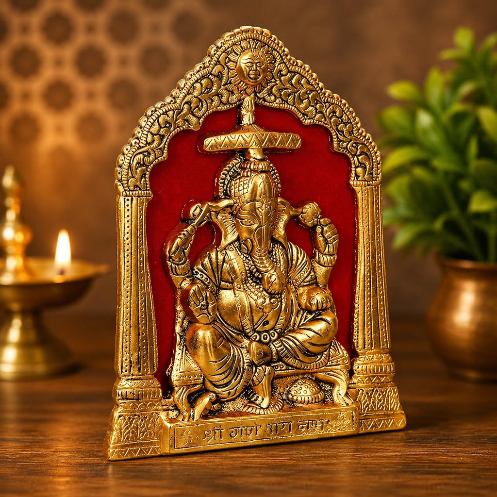 KridayKraft Metal Ganesha ji statue in woodan frem,Ganpati Wall Hanging Sculpture Idol and table top Your Home, Office,Religious Gift Article Decorative,Showpiece Figurines