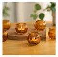 SPHINX Glass Votive Candle Holder for Home Decorations, for Weddings, Dinner Parties, Candle Light Dinners, Gift - (Amber, Ribbed Round, 2 Pieces)