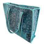 Bazaar Bhoot Edition Premium Cotton Quilted Shopping Tote Bag - Multipurpose Long Lasting Foldable Reusable Bag with zipper for Shopping, Travel & Daily Use - Made in India (Shaded Teal Blue)