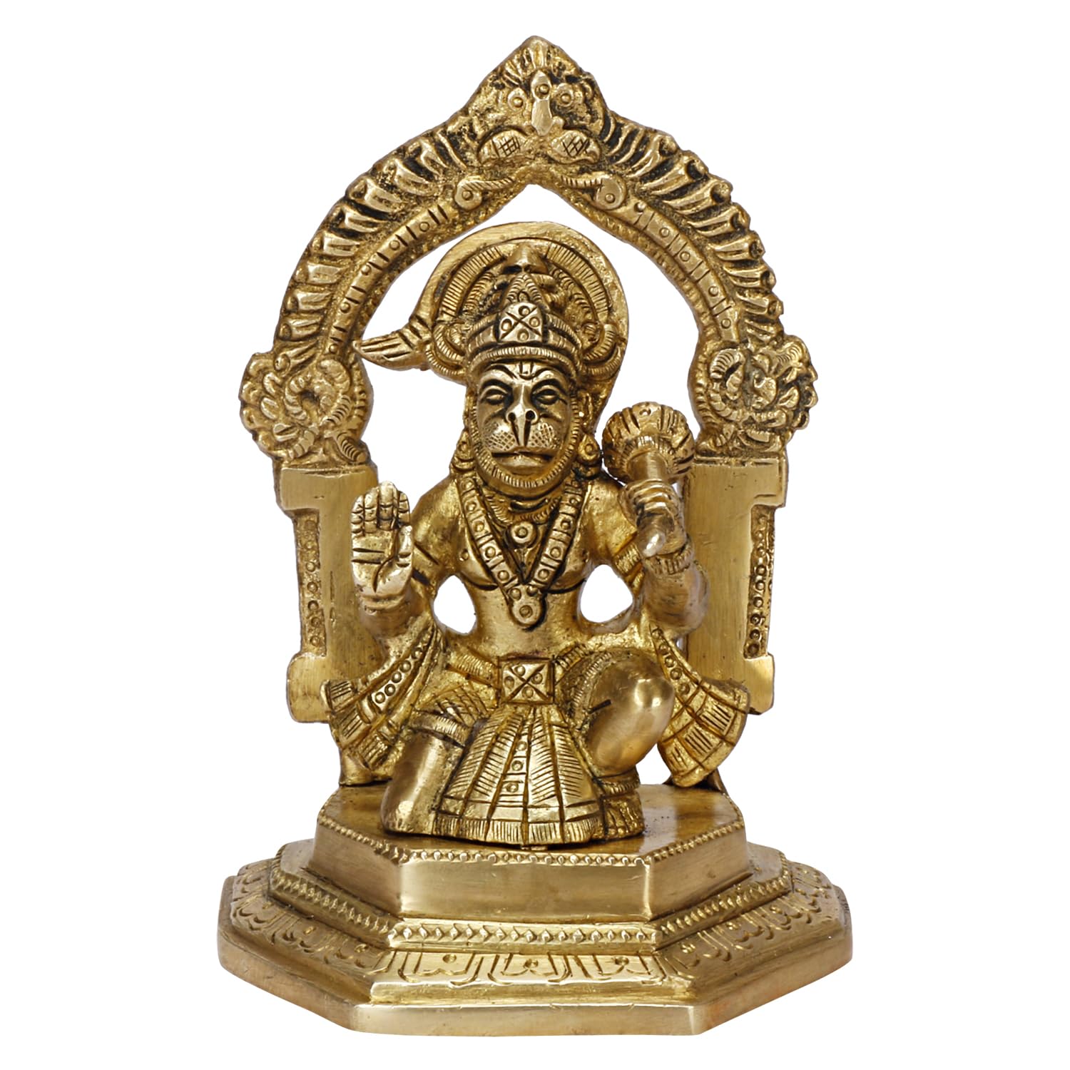 ARTVARKO Brass Lord Hanuman Ji Murti Bajrangbali Bhagwan Sankat Mochan Statue Showpiece for Pooja Gift Living Room Decoration Home Décor 5 Inch