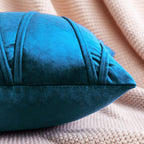 Khooti Velvet Striped Cushion Cover Pack of 1-38 x 38 / 97 x 97 cm | Sea Blue | Soft Pillow Covers Cushion Case for Sofa Bedroom Livingroom Chair Car, Cushion Cover with Zig Zag Pattern