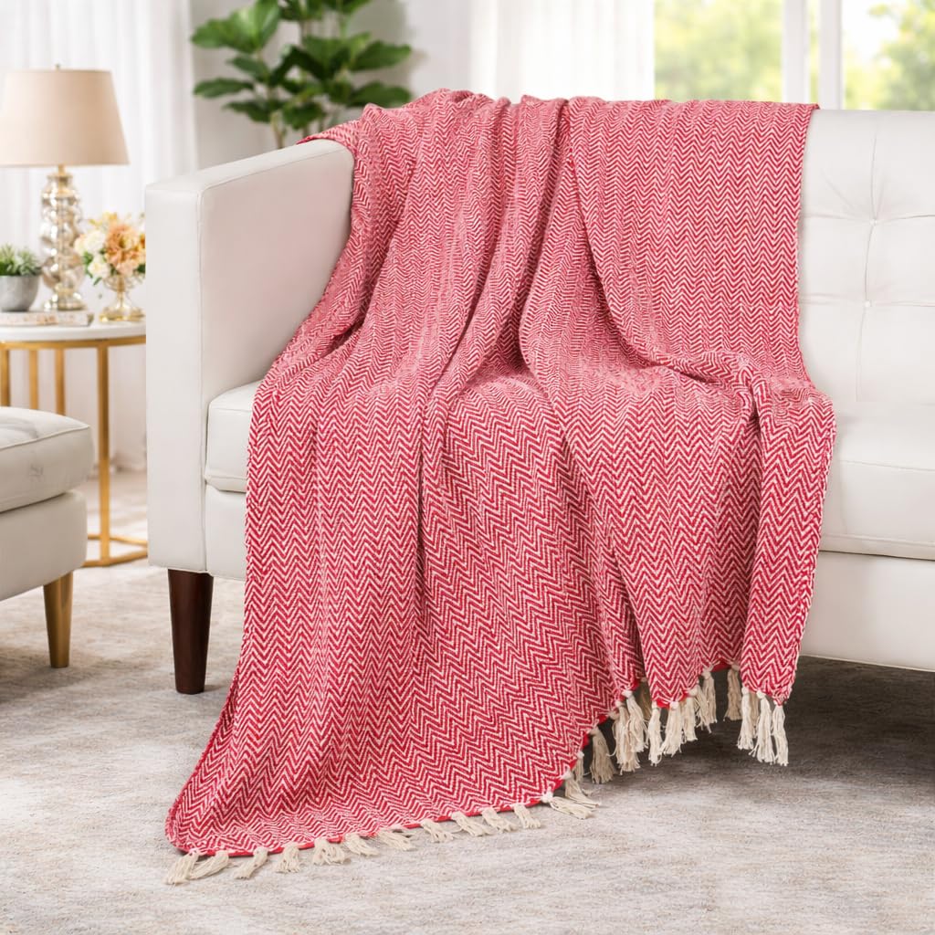 Tarantaran All Season Cotton Weaved Throw Blanket for Bed/Sofa 50x70 INCHES (Red) Kafalo