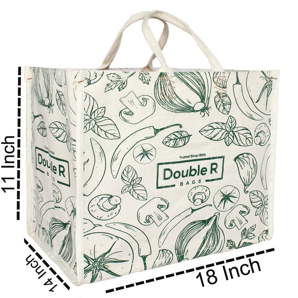 DOUBLE R BAGS Waterproof Cotton Canvas Shopping Bag | Large Reusable Grocery & Kitchen Essentials Tote with short Handles | Eco-Friendly Cloth Carry Bag (45x35x27.7 cm, 1 Compartment, Green) Pack of 1