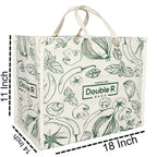 DOUBLE R BAGS Waterproof Cotton Canvas Shopping Bag | Large Reusable Grocery & Kitchen Essentials Tote with short Handles | Eco-Friendly Cloth Carry Bag (45x35x27.7 cm, 1 Compartment, Green) Pack of 2