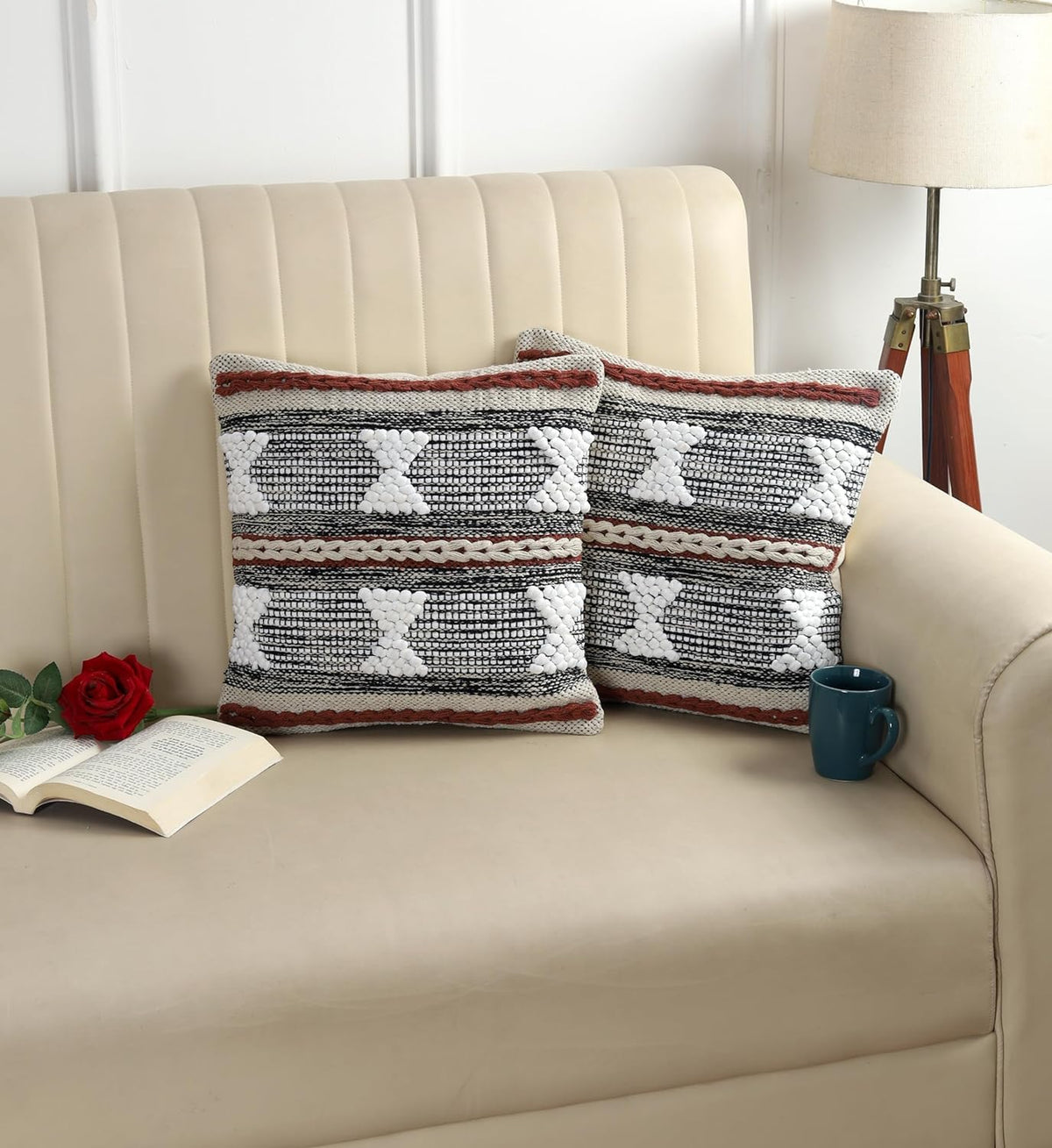 Furnistitchs Premium Decorative Throw Cushion Pillow Cover Boho Home Decor - Living Room Bedroom Couch Sofa Cushion Covers 16 inch x 16 inch (1, Rust Abstract)