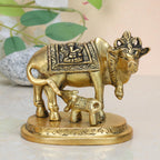 ARTVARKO Brass Cow and Calf Statue Nandi Kamdhenu Vastu Lakshmi Ganesha Carving on Gau MATA Idol,(9x6x7.5 cm)
