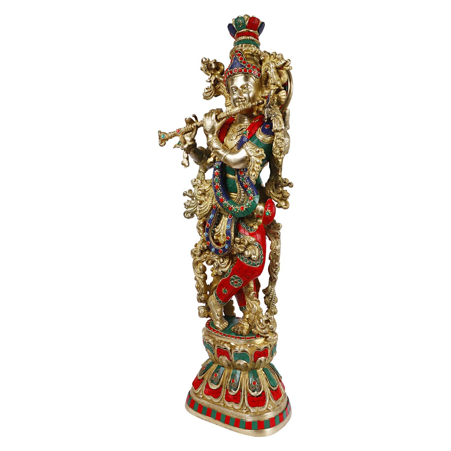 ARTVARKO Big Brass Lord Murli Manohar Krishna Idol Krishan Decorative Showpiece Figurine for Pooja Room & Gift 25 Inch