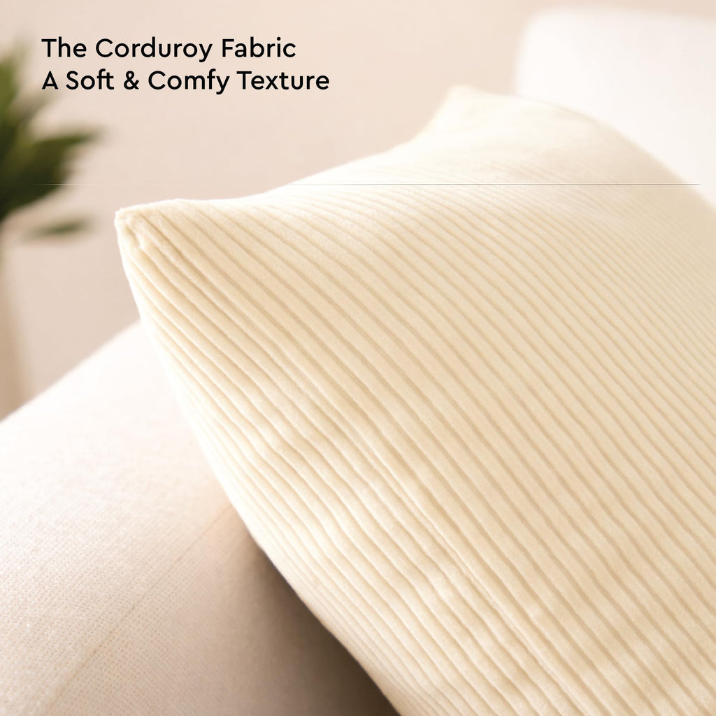 Encasa XO Corduroy Cushion Covers, No Inserts, Set of 2, Cream