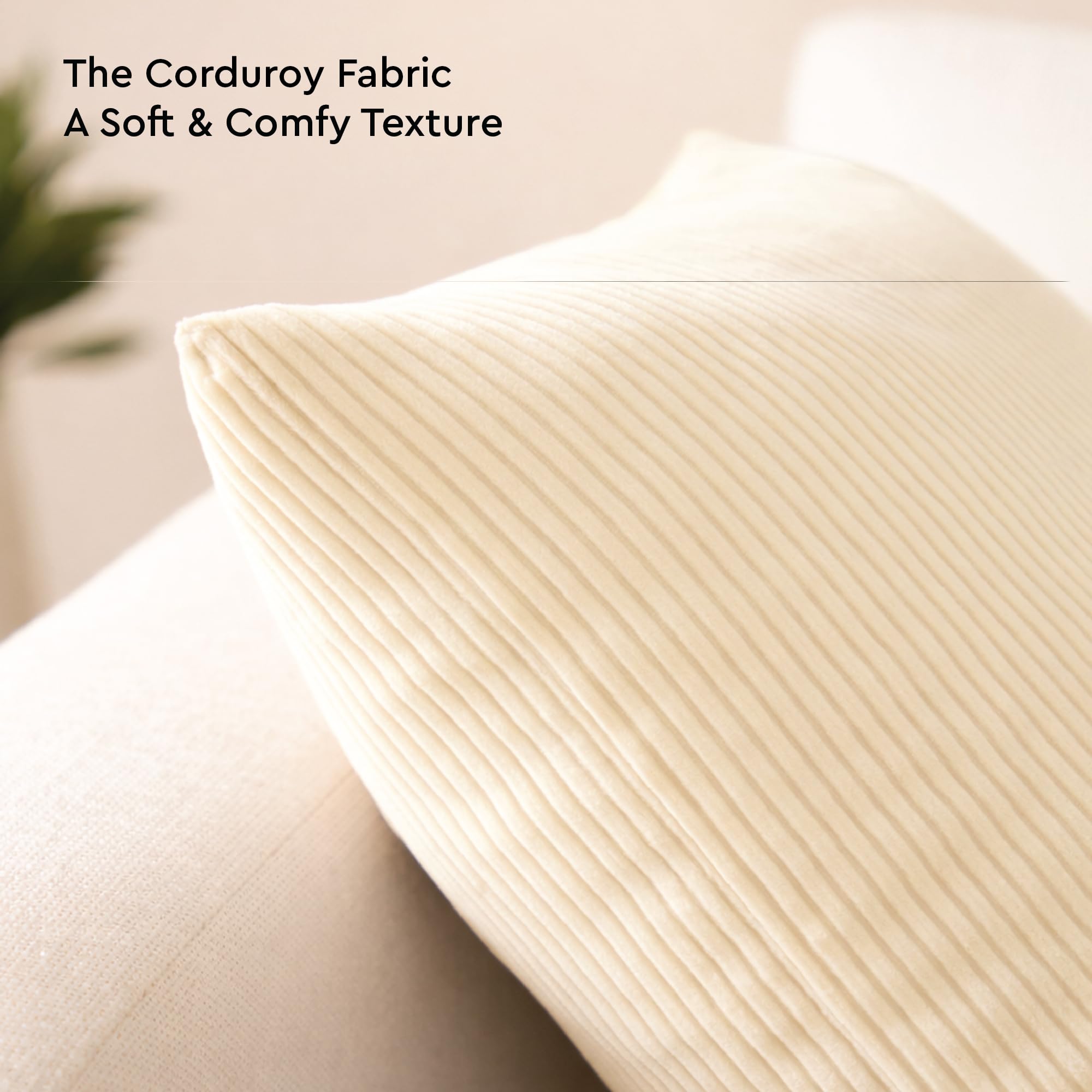 Encasa XO Corduroy Cushion Covers, No Inserts, Set of 2, Cream
