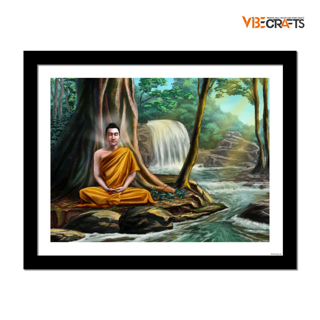 VIBECRAFTS Premium Wall Frame Painting of Peaceful God Buddha Digital Reprint Posters with Synthetic Wooden Frame Home, Office Decorative Gift Item(15 inch x 12 inch)(PFVC1Pcs2H_401)