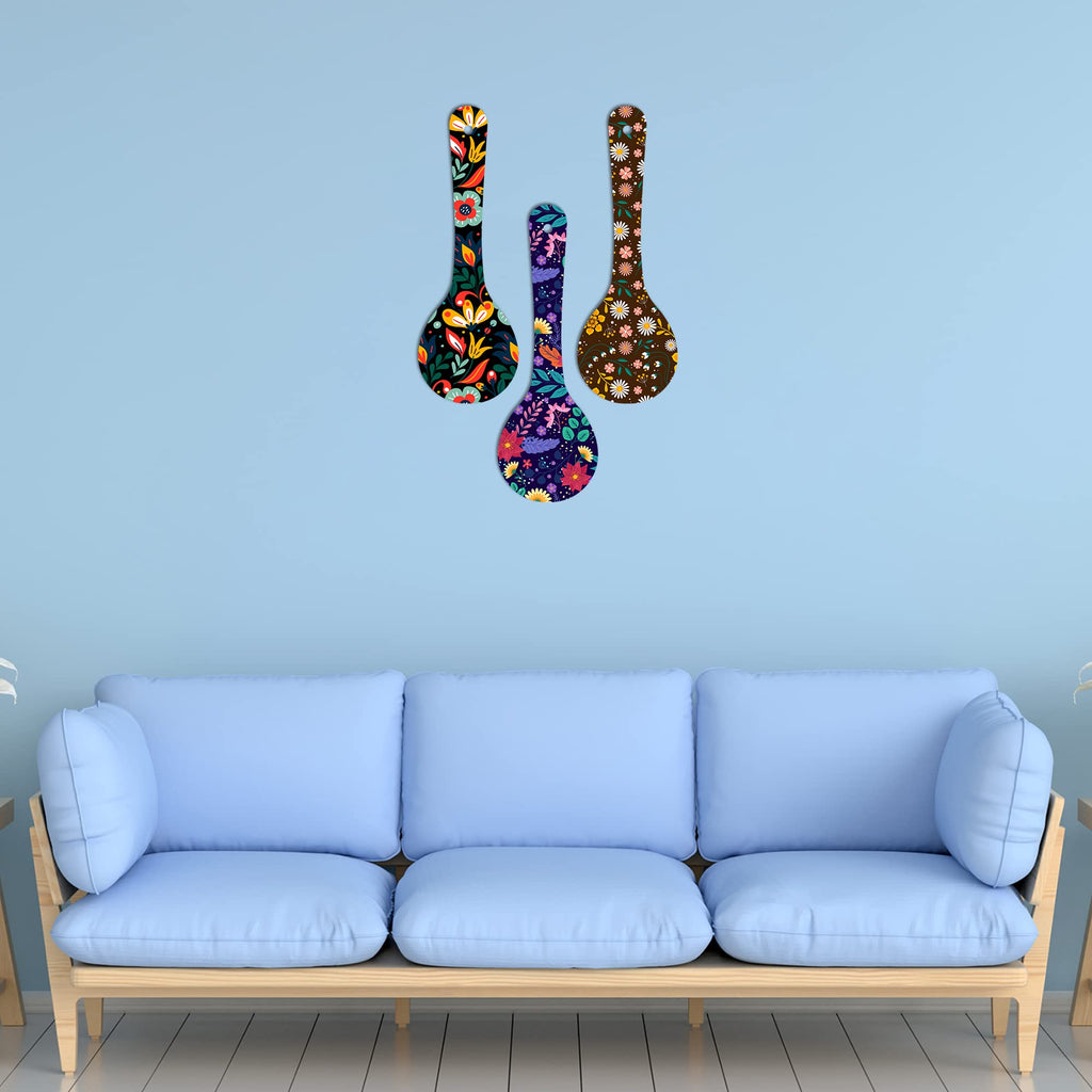 Artvibes Madhubani Art Wooden Wall Hanger For Home | Office | Living Room | Gift | Modern Decoration Items | Kitchen Wall Decor | Home Decor Hanging Items (Wh_5001N), Set Of 3