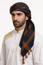 Square Cotton Blend Classic Head Ghutra Army Arabian Multi Purpose Scarf, 48 Inch, Black and Copper color Embroidered Palestine shawl with Tassels