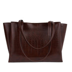 Carrylux Large Capacity Croco Pattern Tote Bags For Womens Big Purses And Handbags Ladies Big Shoulder Bag (Chocolate)
