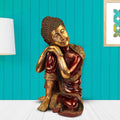ARTVARKO Big Brass Resting Buddha Statue Nepal India Decor Thinking Buddha Idol Tibetan Metal Sculpture Diwali Decor Gift