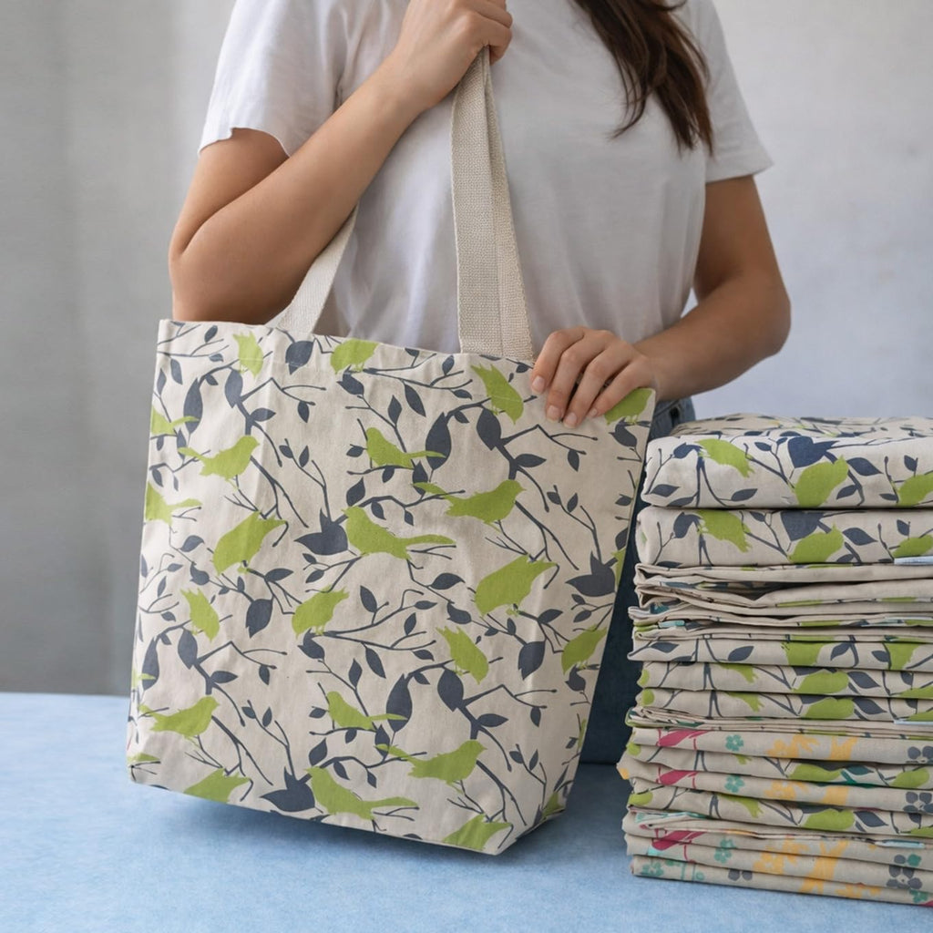 Econest Premium Canvas Tote Bags for Women with zip closer | unique tote bag for Girls, 100% Organic Cotton | beach | gift | office, school & Daily Usable strong handbag (B SPARROW)