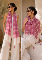 ESTA Women Scarf|Stole For Women|Scarf For Women Stylish|Stall For Women|Modern chic Face Cover Head Wrap |Tie-Dye Ombre Printed Tassel Stole pink.whte color|180x50cm