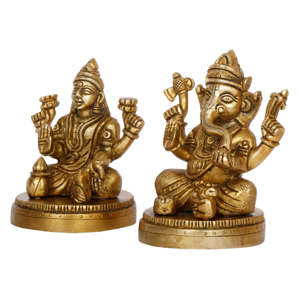 ARTVARKO Brass Lakshmi Ganesh Luxmi Ganesha Statue Mangalkari Ganpati Laxmi Idol Murti for Home Décor Showpiece Office Mandir Gift 4 Inch