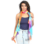 GFB Women's Viscose multicolor Scarf with painting Print for Summer, Spring, Casual Wear 180x70 (Blue multicolor)