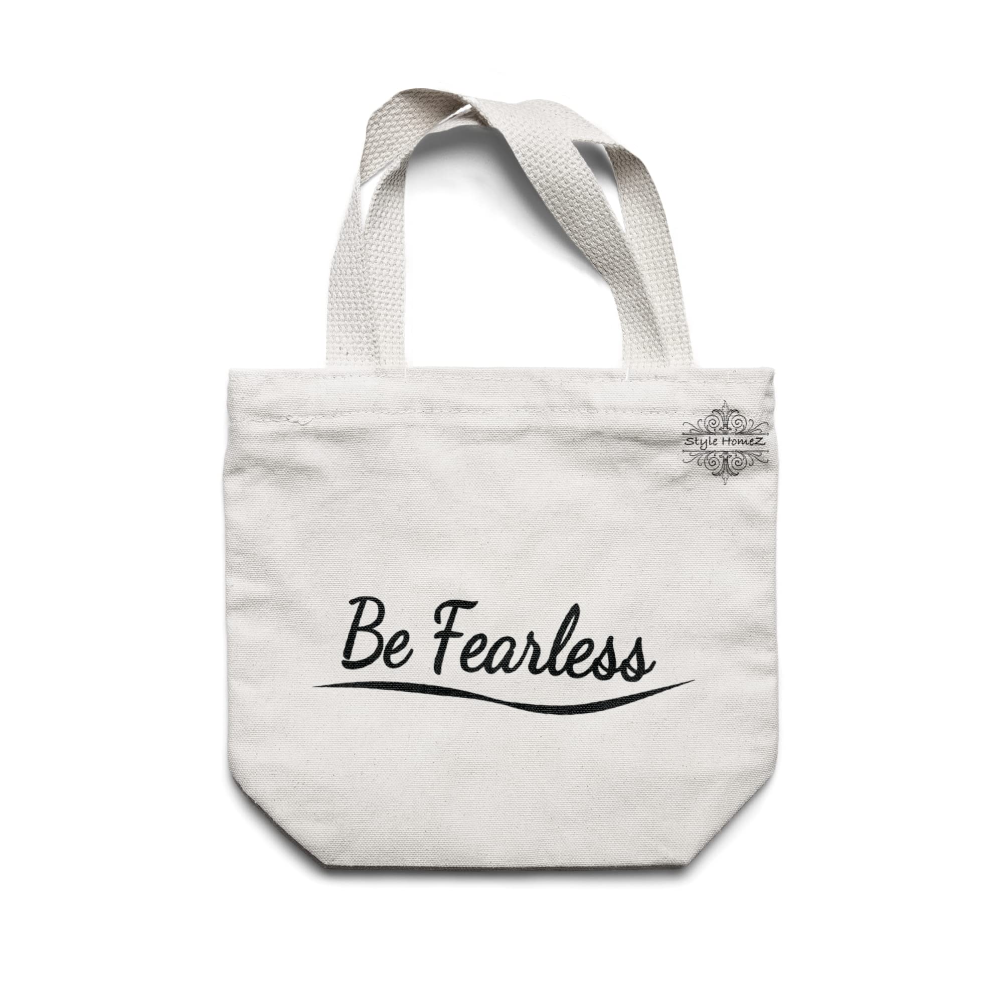 Style Homez Classic Eco-Friendly & Reusable Cotton Canvas Grocery Tote Bag, Medium Size 16 x 14 Inch Natural Color (BE FEARLESS)