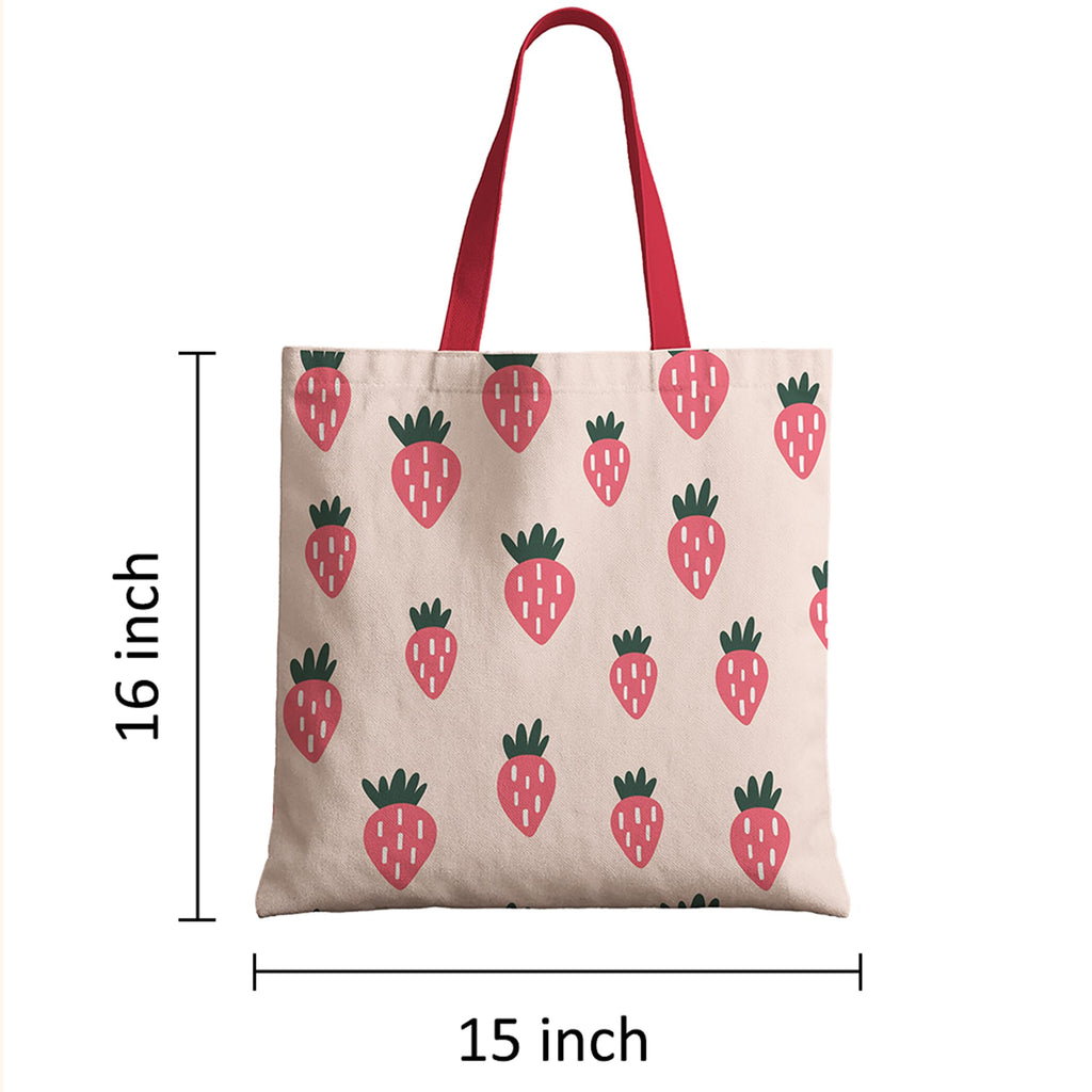 The Purple Tree Strawberry Printed Canvas Tote Bag For Women- 1 Pc, cute Tote Bag, Stylish Bags For Women