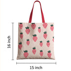 The Purple Tree Strawberry Printed Canvas Tote Bag For Women- 1 Pc, cute Tote Bag, Stylish Bags For Women
