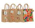 SAINIK'S - Access to Quality Jute Shopping Grocery Printed Bag with Cotton Rope Handle for Men and Women with Zip (Multicolor) (Pack of 12)