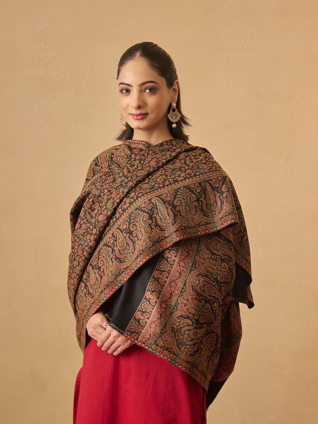 Pashmoda Women Jalwaa Kashmiri Jamawar Woven Design Shawl (Size: 40x80in, 101x203cm) SECS52